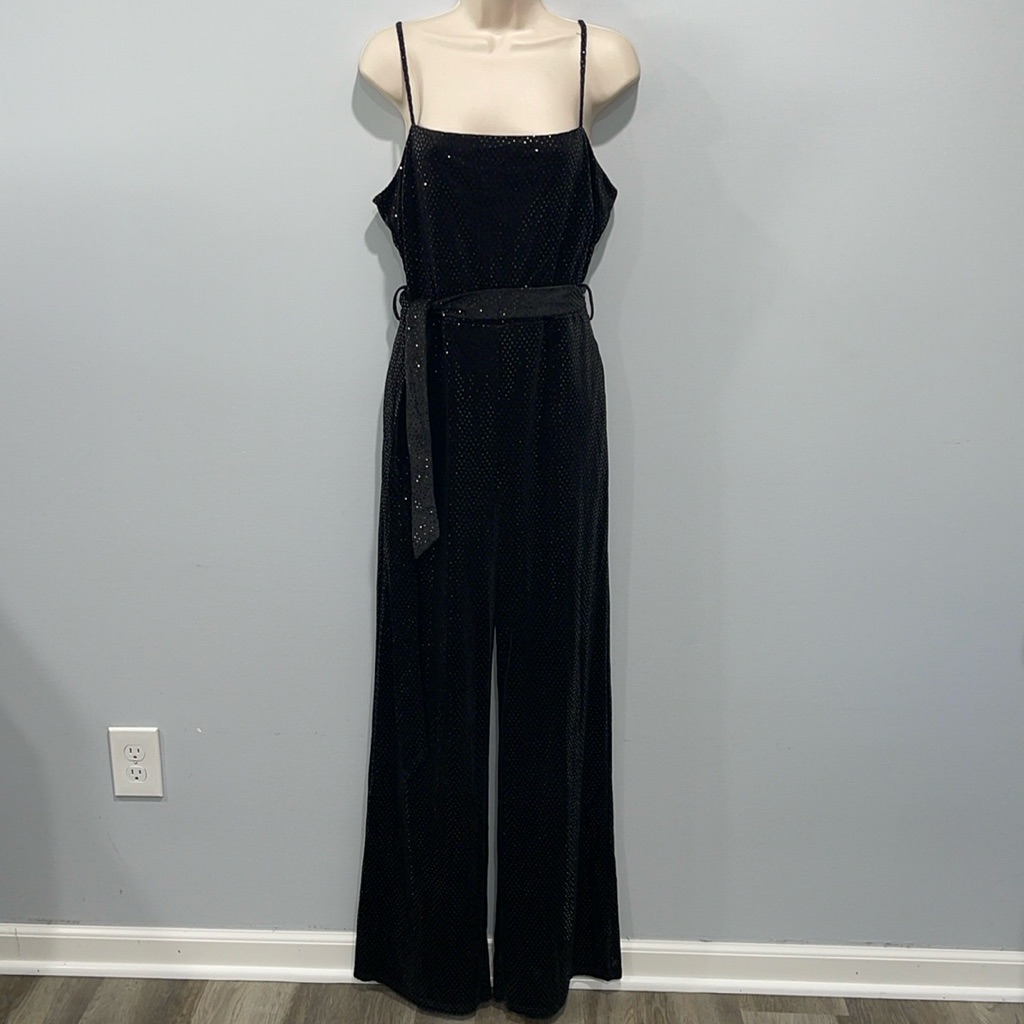Women’s Gilli Size Large Jumpsuit Black Spaghetti Straps 32” Inseam